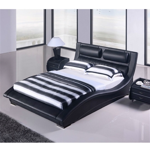 King size Modern Black Faux Leather Upholstered Platform Bed with