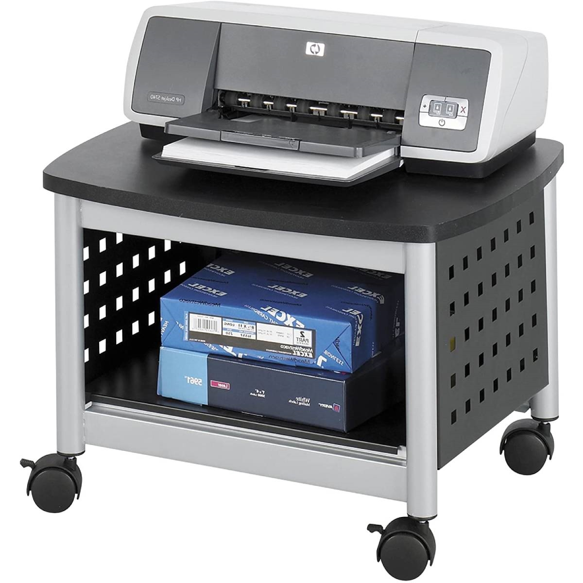 Under Desk Printer Stand Mobile Office Cart In Black And Silver