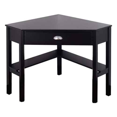 Corner Black Wood Computer Desk with Drawer | FastFurnishings.com