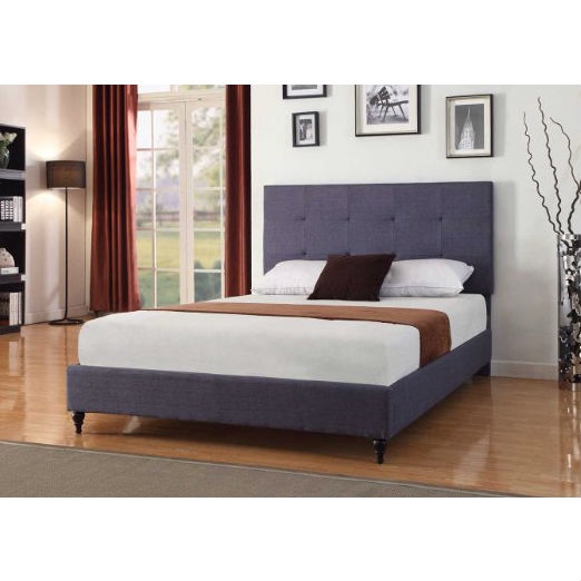 Full size Dark Blue Charcoal Linen Platform Bed with Upholstered ...