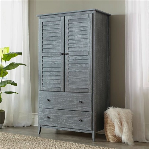 FarmHome Louvered Distressed Grey Solid Pine Armoire | FastFurnishings.com