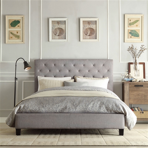 Queen size Gray Linen Upholstered Platform Bed with Button Tufted ...