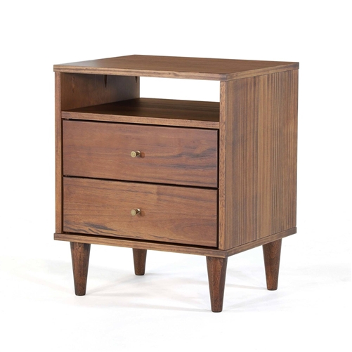 Farmhouse Rustic Walnut Mid Century 2 Drawer Nightstand ...