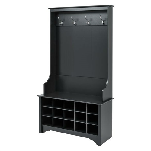 Black Entryway Hall Tree Shoe Cubbie Coat Rack | FastFurnishings.com