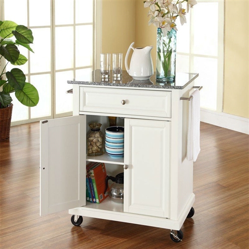 White Kitchen Cart with Granite Top and Locking Casters Wheels ...