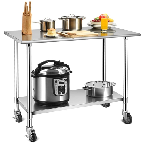 Stainless Steel 4ft X 2ft Kitchen Cart Table On Wheels With Adjustable   CSPTKCAS19932874 2T 