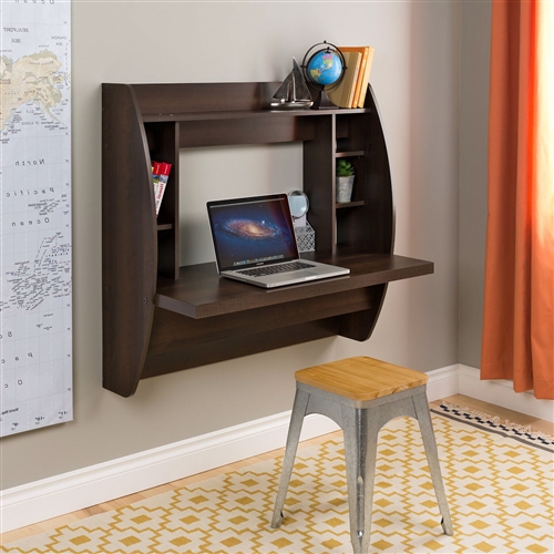 Wall Mount Space Saving Modern Laptop Computer Desk in Espresso ...