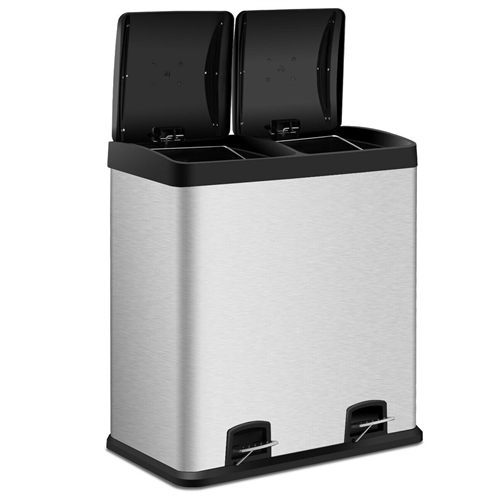 Large 16-Gallon Dual Compartment Kitchen Trash Can with Foot Pedal Open ...