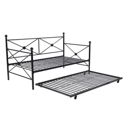 Full Size Black Metal Daybed Frame With Twin Roll-out Trundle ...