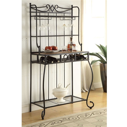 Black Metal Kitchen Bakers Rack with Wine Glass Holders and Bottle ...