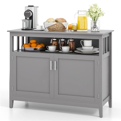 Grey Wood 2-Door Dining Buffet Sideboard Cabinet With Open Storage ...