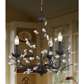 3-Light Iron and Crystal Chandelier | FastFurnishings.com