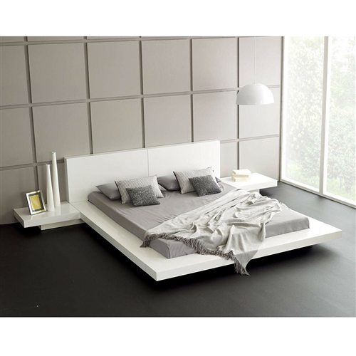 King Modern Platform Bed with Headboard and 2 Nightstand in Glossy ...