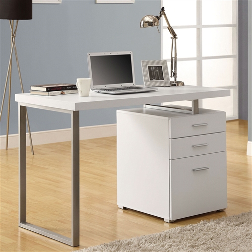 Left or Right Facing Modern Office Desk in White Finish with File