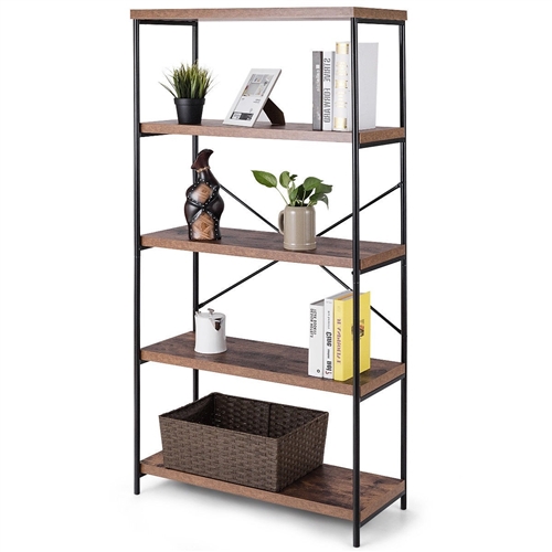 Industrial Metal Wood 5-Tier Bookcase Storage Rack Book Shelf ...