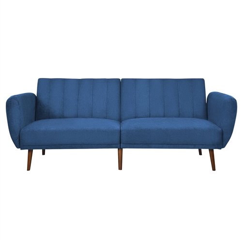 Modern Scandinavian Blue Linen Upholstered Sofa Bed with Wooden Legs ...