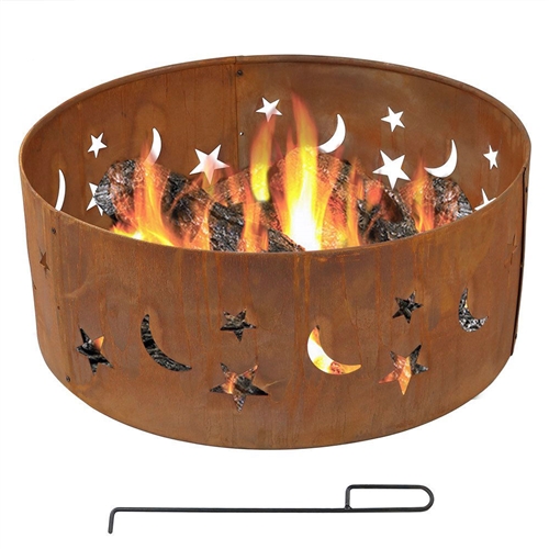 Moon Stars 30-inch Round Steel Outdoor Fire Pit with Rust-like Finish ...