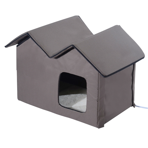 Heated Water-proof Double Wide Outdoor Cat Dog House Foldable Brown ...