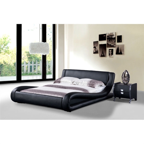 Queen size Modern Black Faux Leather Platform Bed | FastFurnishings.com