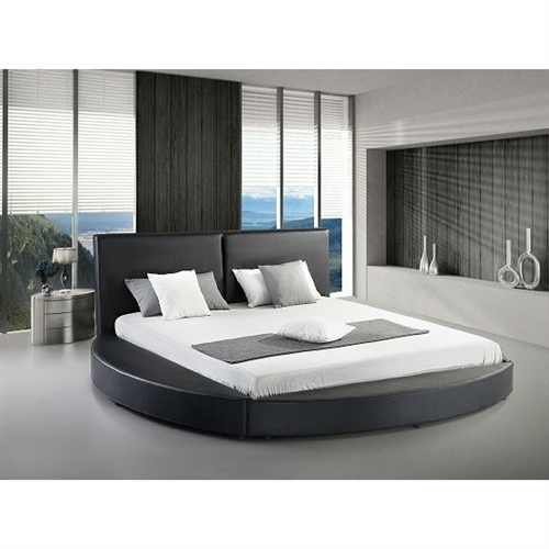 Queen size Modern Round Platform Bed with Headboard in White Leather ...