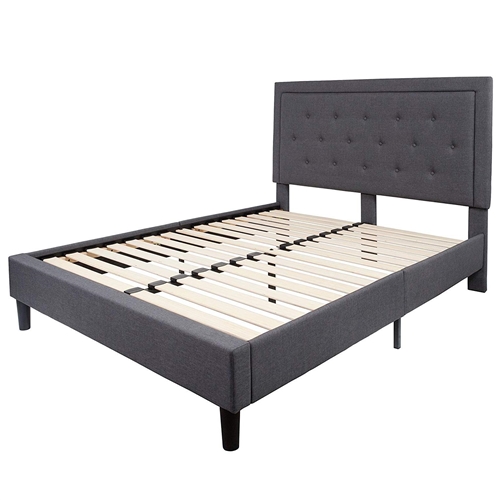 Queen size Dark Gray Fabric Upholstered Platform Bed Frame with ...