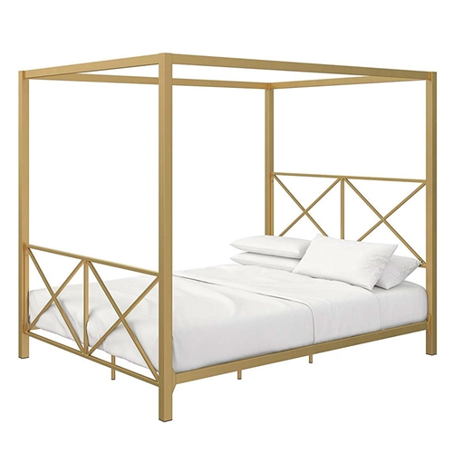 Queen size Modern Gold Metal Canopy Bed Frame with Headboard and ...