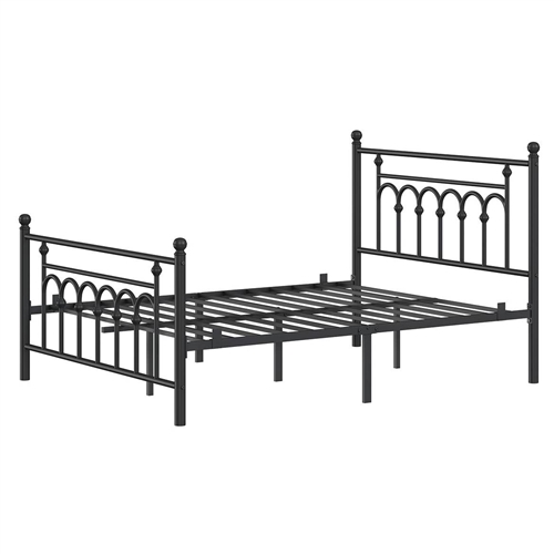 Queen Size Victorian Black Metal Platform Bed Frame With Headboard ...