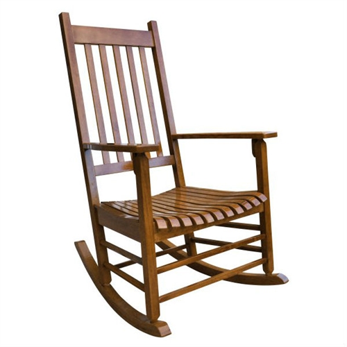 Oak Finish Porch Rocker Outdoor Mission Style Wood Rocking Chair ...