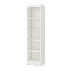 5-Shelf Narrow Bookcase Storage Shelves in White Wood ...