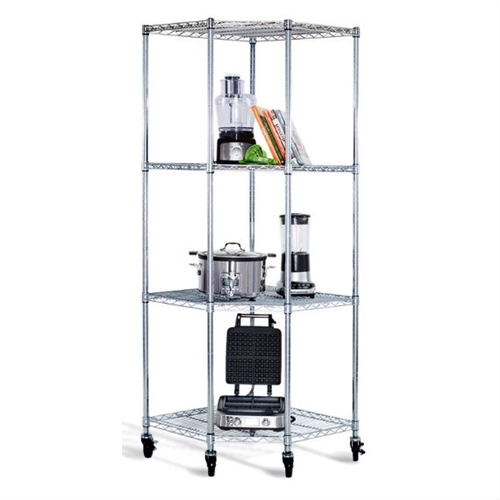 TRINITY EcoStorage 4-Tier Corner Wire Shelving Rack with Wheels