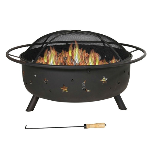 Heavy Duty Black Steel Fire Pit with Cooking Grill and Screen ...