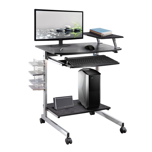 Mobile Compact Computer Cart Desk with Keyboard Tray | FastFurnishings.com