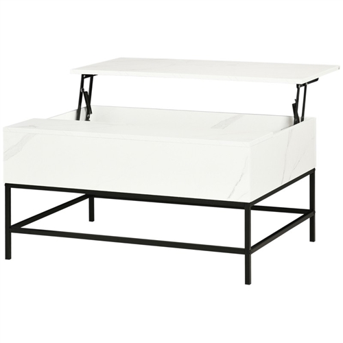 Modern White Lift Top Coffee Table W Hidden Storage Black Metal Legs   WHPL3247 2T 