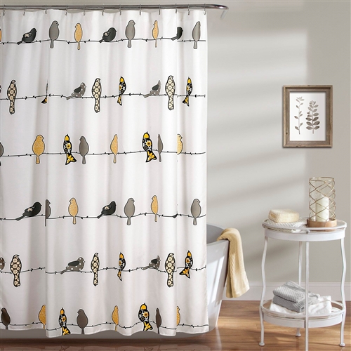 72 inch Height Polyester Yellow Grey Birds Shower Curtain ...