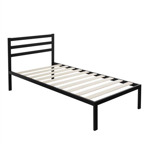 Twin Modern Metal Platform Bed Frame with Headboard and Wood Slats ...