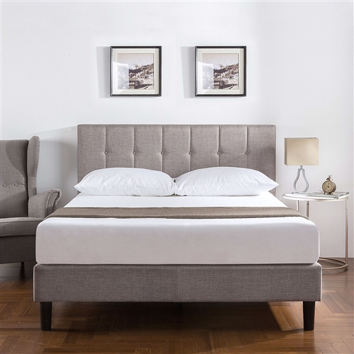 King Medium Grey Upholstered Platform Bed Frame with Button Tufted ...